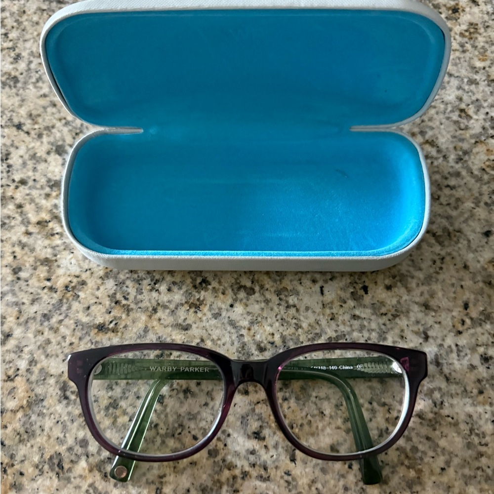 Warby Parker Plum and Green Eyeglasses with Case